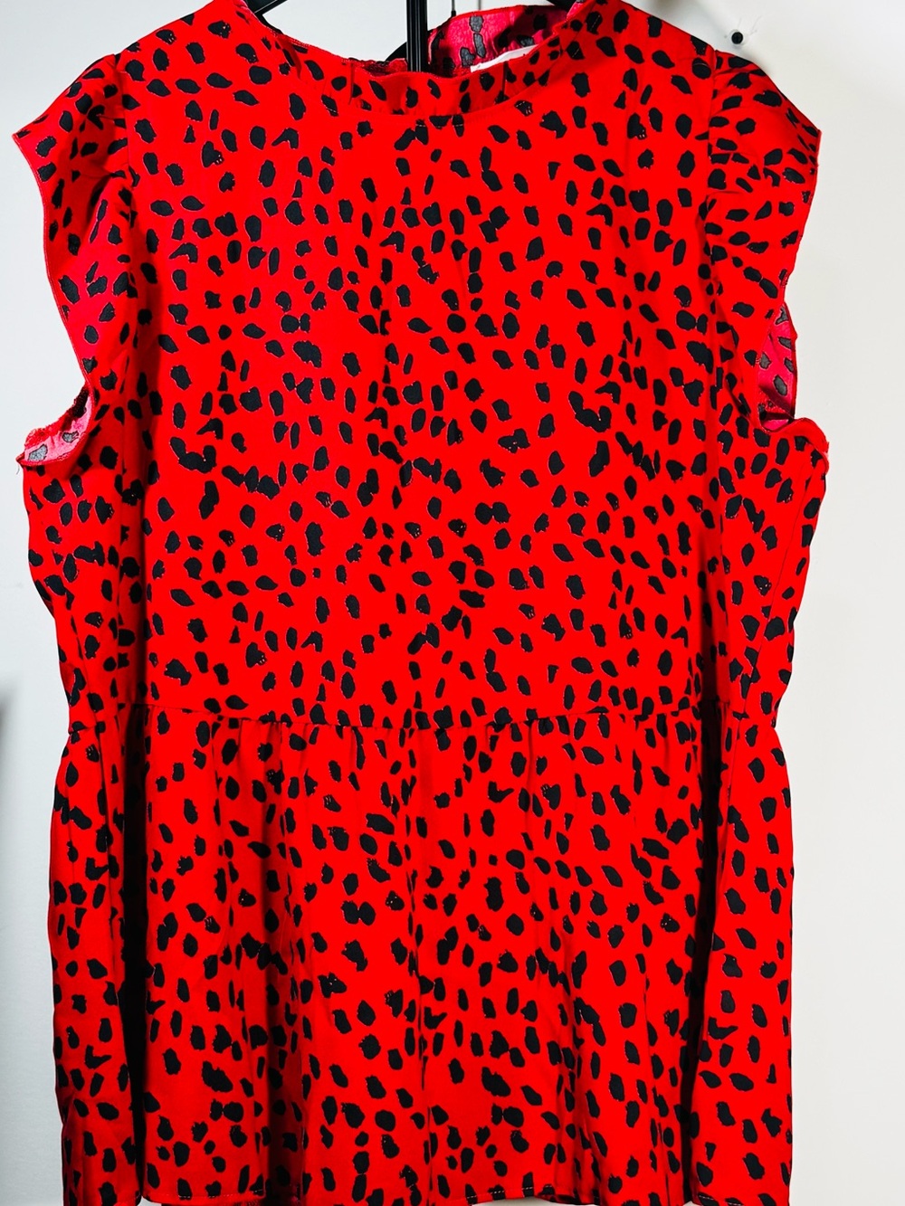 BRAND NEW! Women's Angashion Red Printed Tunic Top with Black Spot Pattern